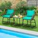 Bayou Breeze Patiojoy 3 Pieces Outdoor Furniture Set Patio Bistro Set W/2 Armchairs & Tempered Glass Table Turquoise Synthetic Wicker/All | Wayfair