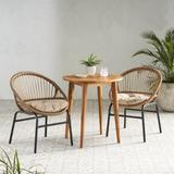 Aldrich Outdoor Outdoor Wicker and Acacia Wood 3 Piece Bistro Set with Cushion by Christopher Knight Home