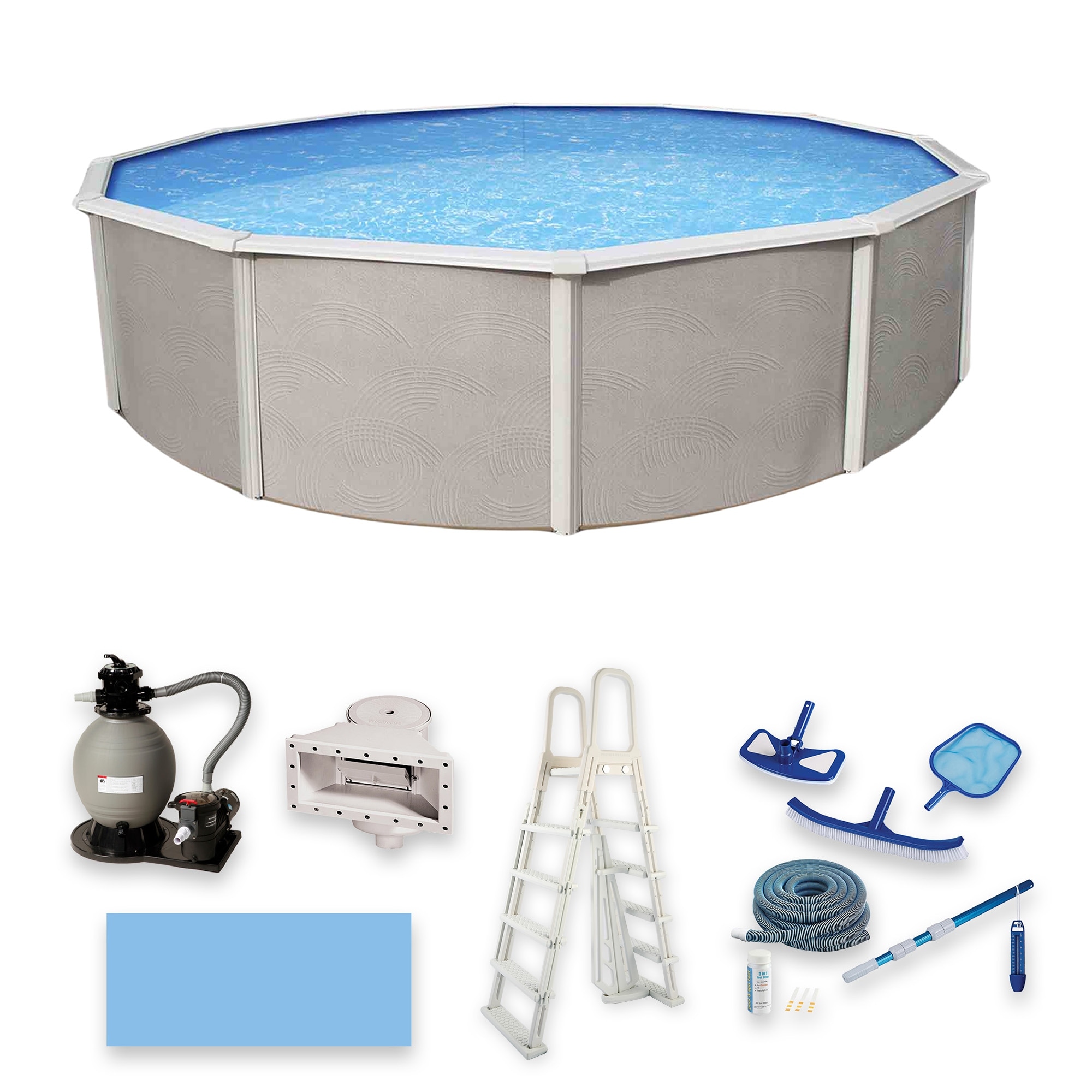 Blue Wave Belize Round 52-inch Deep, 6-inch Top Rail Metal Wall Swimming Pool Package