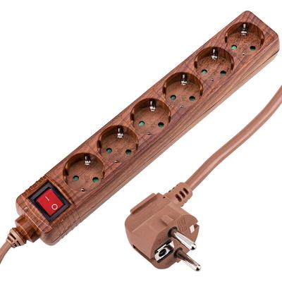 Steckdosenleiste 6 fach 16A 250V holz mit 1.5m elektrische drähte - Bematik Image