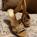 Coach Shoes | Gorgeous Coach “Collie” Wood Heel Sandals | Color: Gold/Tan | Size: 8