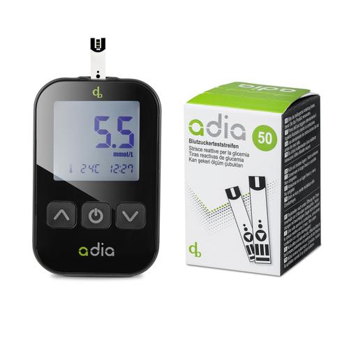 adia Diabetes-Set, mmol/L mit 60 Blutzuckerteststreifen, Stechhilfe, Lanzetten 1 St Set