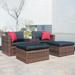 5 Pieces Outdoor Patio Garden Wicker Sectional Conversation Sofa Set with Cushions and Pillows w/ Furniture Protection Cover