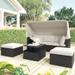 Leisure Zone 4 Pieces Outdoor Patio Daybed Sofa Set with Retractable Canopy