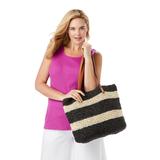Women's Color Block Straw Tote by Accessories For All in Black Natural Khaki Cabana Stripe