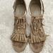 Gucci Shoes | Gucci Suede Fringe Trim Accent T-Strap Sandals | Color: Gold/Tan | Size: 10