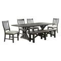 Sunset Trading Trestle 6 Piece Dining Set w/ Bench | 96" Rectangular Extendable Table | 4 Upholstered Side Chairs | Distressed Gray Wood | Seats 8 Wood | Wayfair