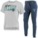 Women's Concepts Sport Deep Sea Blue/White Seattle Kraken Resurgence Slub Burnout Raglan T-Shirt & Joggers Sleep Set