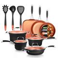 NutriChef, Stackable Pots and Pans Set - Ceramic Non Stick Pan Set, Induction Hob Cookware Set, Premium Cooking Set w/Lids, Heat Resistant, 14 Pcs