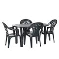 Resol 5 Piece Grey Gala Garden Patio Dining Table & 4 Chairs Set - Large Plastic Outdoor Dinner Bistro & Coffee Picnic Furniture - UV Resistant Outdoor Furniture