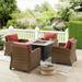 Bradenton 5Pc Outdoor Wicker Conversation Set W/Fire Table Sangria/Weathered Brown - Tucson Fire Table & 4 Armchairs - Crosley KO70207WB-SG