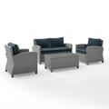 Bradenton 4Pc Outdoor Wicker Conversation Set Navy/Gray - Loveseat, Coffee Table, And 2 Armchairs - Crosley KO70024GY-NV