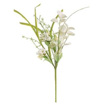 White Wild Flowers and Silver Dollar Pick - L- 16.00 in.