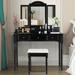 Gymax 7 Drawers Vanity Set Dressing Table w/ Tri-Folding Mirror Black