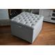 Square Design Storage Chesterfield Footstool in a Grey Linen Fabric With Brass Castors