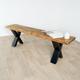 Rustic, Solid Wood, Handmade Prism Bench. (Dining Bench, Bench Seat). Black Industrial X Legs