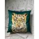 Stunning Leopard cushion cover print handmade teal pine velvet ideal Christmas gift for her bohemian eclectic jungle maximal art decor