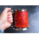 Pewter Tankard with Leather Dragon Scale Leather Wrap in Red & Tan