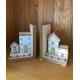 Rustic House Scene Wooden Bookends, Set Of 2 Distressed Wood, House Scene, Wooden Tree