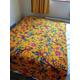 Indian cotton yellow bird print kantha quilt Bedding throw sofa coverlet bedspread single size Handmade vintage blanket