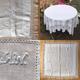 Vintage White Linen Tablecloth Lace Topper Beautiful Padded Embroidery Boho Shabby-chic