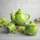 Green Ceramic Tea Set, Handmade Teapot Set, SMALL Teapot, Milk Jug, Sugar Bowl Set, Stoneware Pottery with White Polka Dot