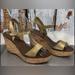 J. Crew Shoes | J Crew Gold Suede Caden Cork Wedges Sandals Size Women’s 9 | Color: Gold/Tan | Size: 9