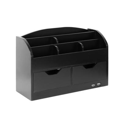 All-in-One USB charging 8 Compartments Desk Organizer - Black