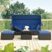 Outdoor 4-Piece Patio Rectangle Daybed with Retractable Canopy, Wicker Furniture Sectional Seating with Washable Cushions