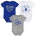 Girls Newborn & Infant Royal/White/Heathered Gray Los Angeles Dodgers 3-Pack Batter Up Bodysuit Set