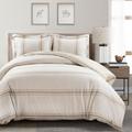 Farmhouse Stripe Reversible Cotton Duvet Cover Neutral 3Pc Set Full/Queen - Lush Decor 21T010999