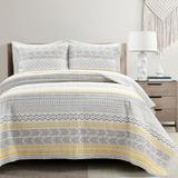 Hygge Geo Reversible Cotton Oversized Quilt Yellow/Gray 3Pc Set King - Lush Decor 21T010967