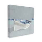 Stupell Industries Beached Row Boat Monochromatic Blue Nautical Town - Painting Canvas, Cotton in Blue/Gray | 24 H x 24 W x 1.5 D in | Wayfair
