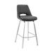 26 Inch Open Back Leatherette Swivel Counter Stool, Gray and Silver