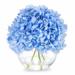 Enova Home Artificial Silk Hydrangea Fake Flowers Arrangement in Clear Round Glass Vase with Faux Water for Home Wedding Decor