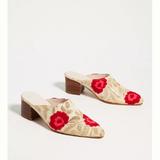Anthropologie Shoes | Anthropologie X Momo Flower Embroidered Metallics Heeled Mules Shoes 36 | Color: Gold/Pink | Size: 6.5