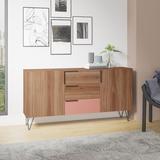 Corrigan Studio® Beekman 62.99 Sideboard w/ 4 Shelves In Brown & Pink Wood in Pink/Brown | 31.88 H x 62.99 W x 13.77 D in | Wayfair