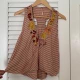 Free People Tops | Free People Frida Sanda Combo Knit Tank Top Size Xs Boho Striped Plunge Neck | Color: Red/Tan | Size: Xs