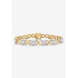 Women's Yellow Gold-Plated Hearts And Kisses Bracelet, Diamond Accent 7.5 Inches by PalmBeach Jewelry in Diamond