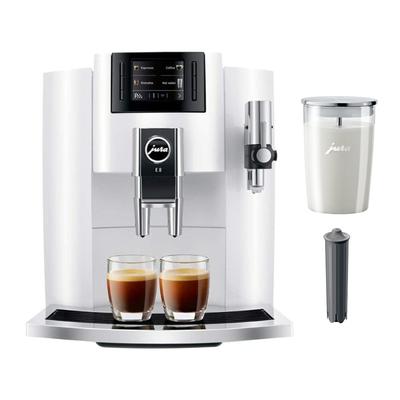 Jura E8 Automatic Espresso Machine (Piano White) w/ Milk Container and Filter