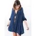 Free People Dresses | Free People "Spin Me" Boho Oversized Button Up Tunic Shirt Dress | Color: Black/Blue | Size: S