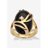 Women's Yellow Gold Plated Natural Black Onyx and Round Crystal Ring by PalmBeach Jewelry in Onyx (Size 9)