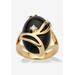 Women's Yellow Gold Plated Natural Black Onyx and Round Crystal Ring by PalmBeach Jewelry in Onyx (Size 9)