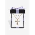 Women's Yellow Gold-Plated Cross Pendant with Genuine Diamond Accent on 18" Chain by PalmBeach Jewelry in Diamond