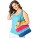 Women's Color Block Straw Tote by Accessories For All in Bright Cobalt Multi Cabana Stripe