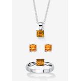 Women's 3-Piece Birthstone .925 Silver Necklace, Earring And Ring Set 18" by PalmBeach Jewelry in November (Size 4)