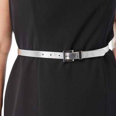 Women's Faux Leather Skinny Belt by Accessories For All in Silver (Size 14/16)