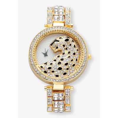 Women's Princess-Cut And Round Crystal Goldtone Leopard Fashion Watch 7.5