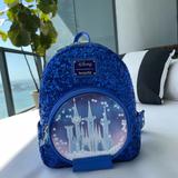 Disney Bags | Cinderella Castle Snow Globe Loungefly X Disney Sequin Backpack | Color: Blue | Size: Os