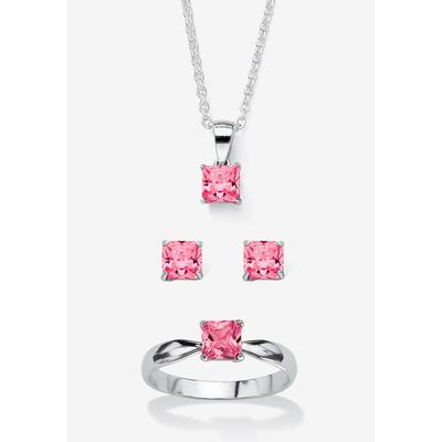 Women's 3-Piece Birthstone .925 Silver Necklace, Earring And Ring Set 18" by PalmBeach Jewelry in October (Size 9)